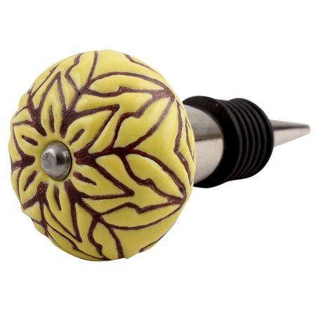 Brown Amarylis Floral Etched Ceramic Wine Stopper